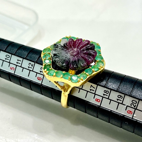 Genuine 7ct Ruby Emerald 14KGP Ring - Picture 3 of 6